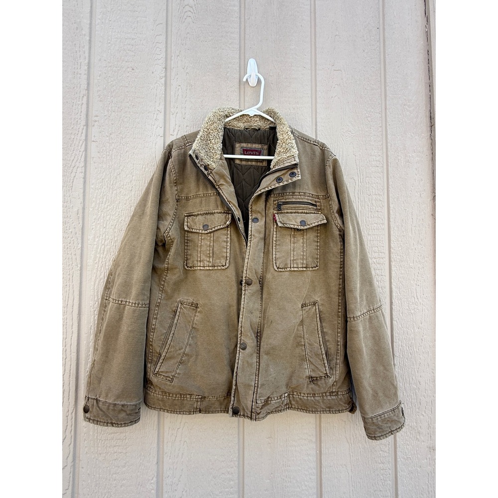 Levis Medium Field Jacket Rugged Workwear Cotton Canvas Sherpa Collar